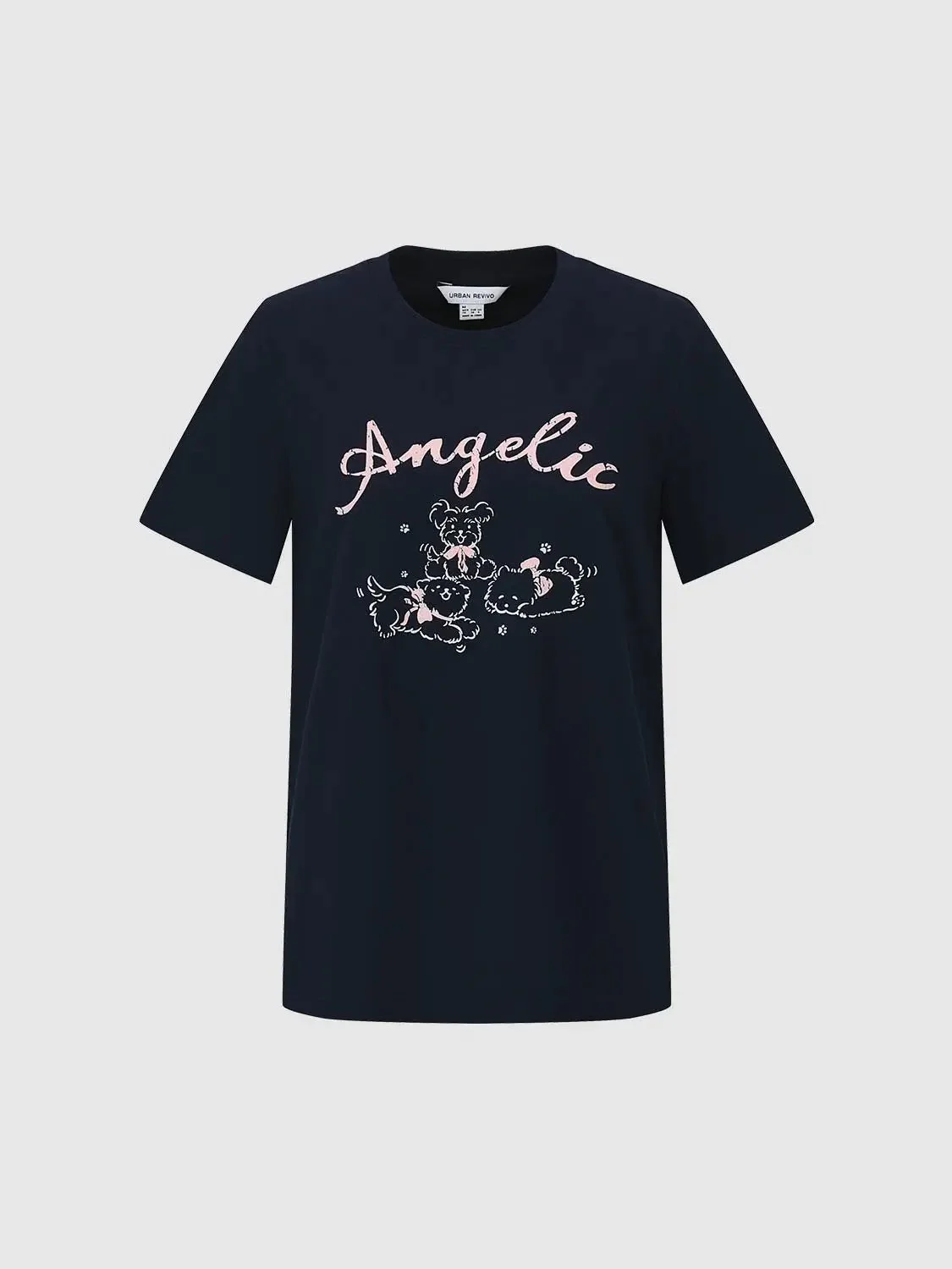 Cotton Angelic Bear Print Graphic T-Shirts