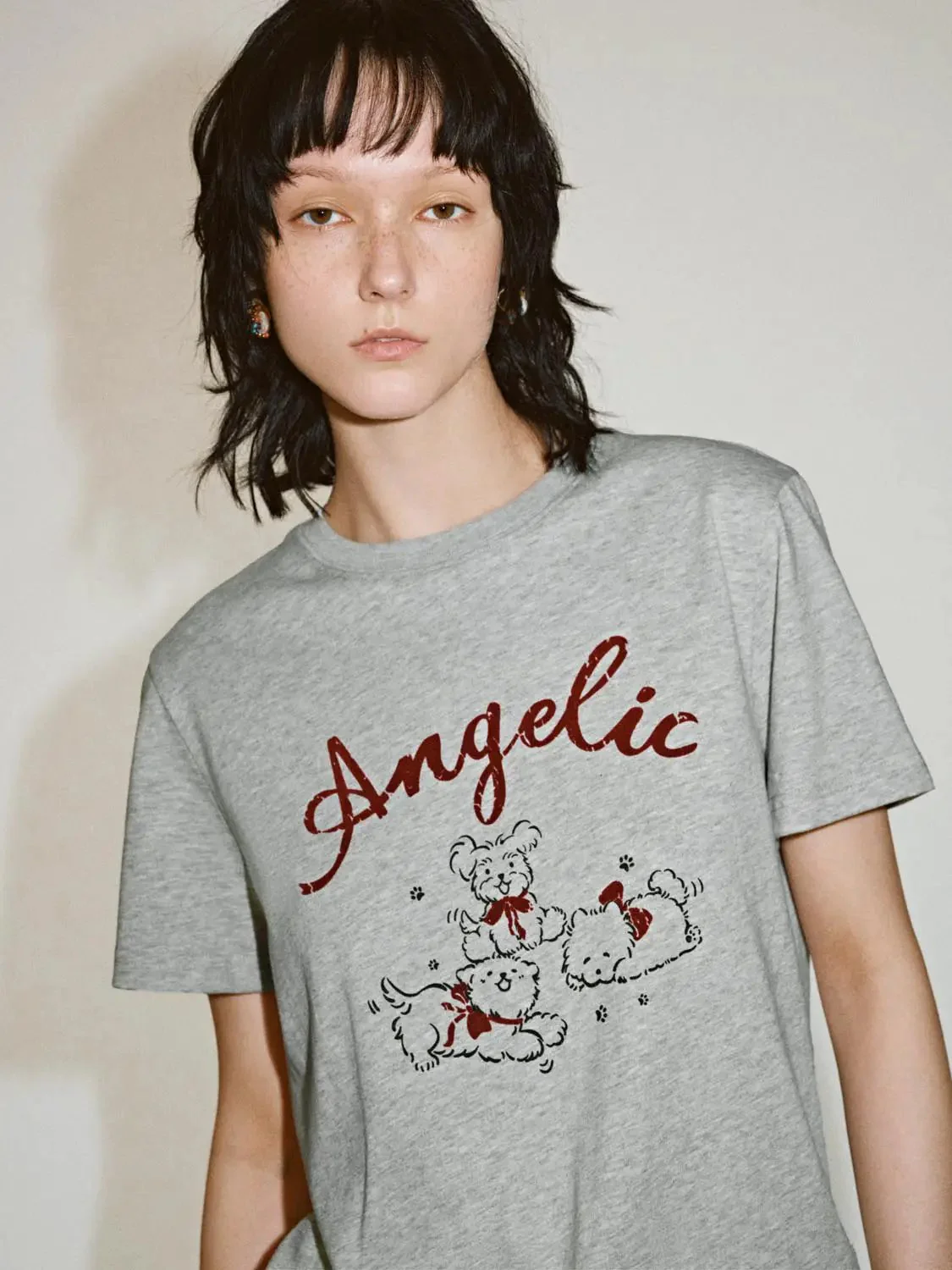 Cotton Angelic Bear Print Graphic T-Shirts