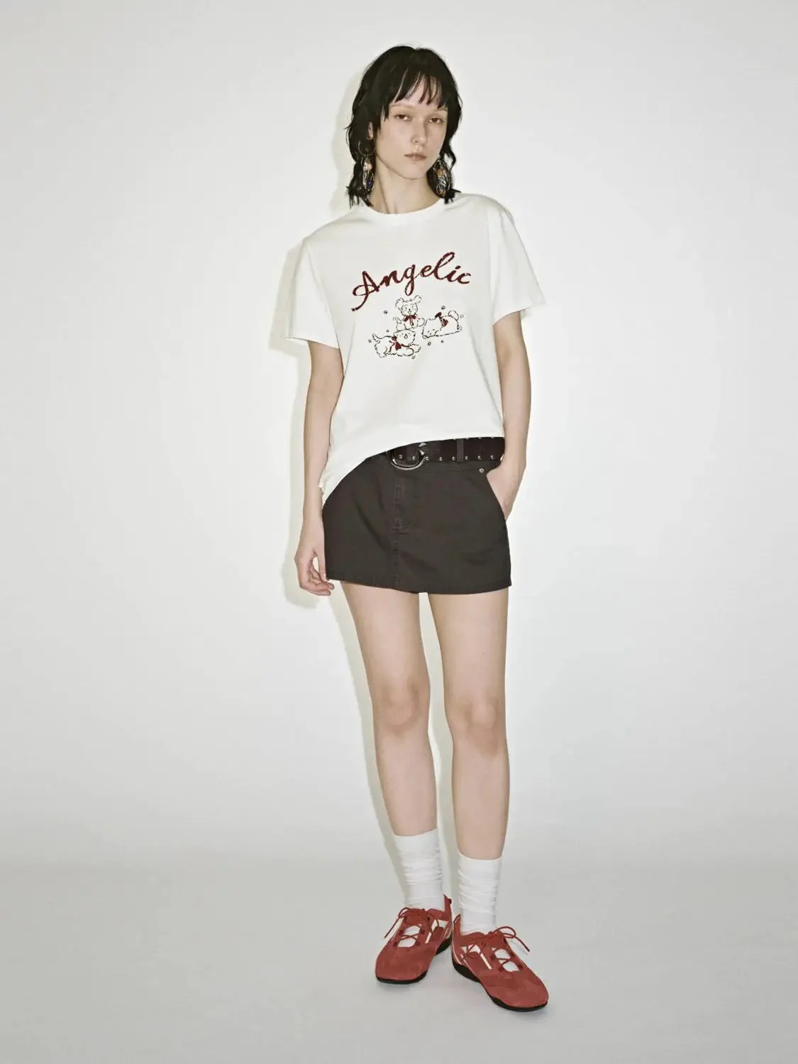 Cotton Angelic Bear Print Graphic T-Shirts