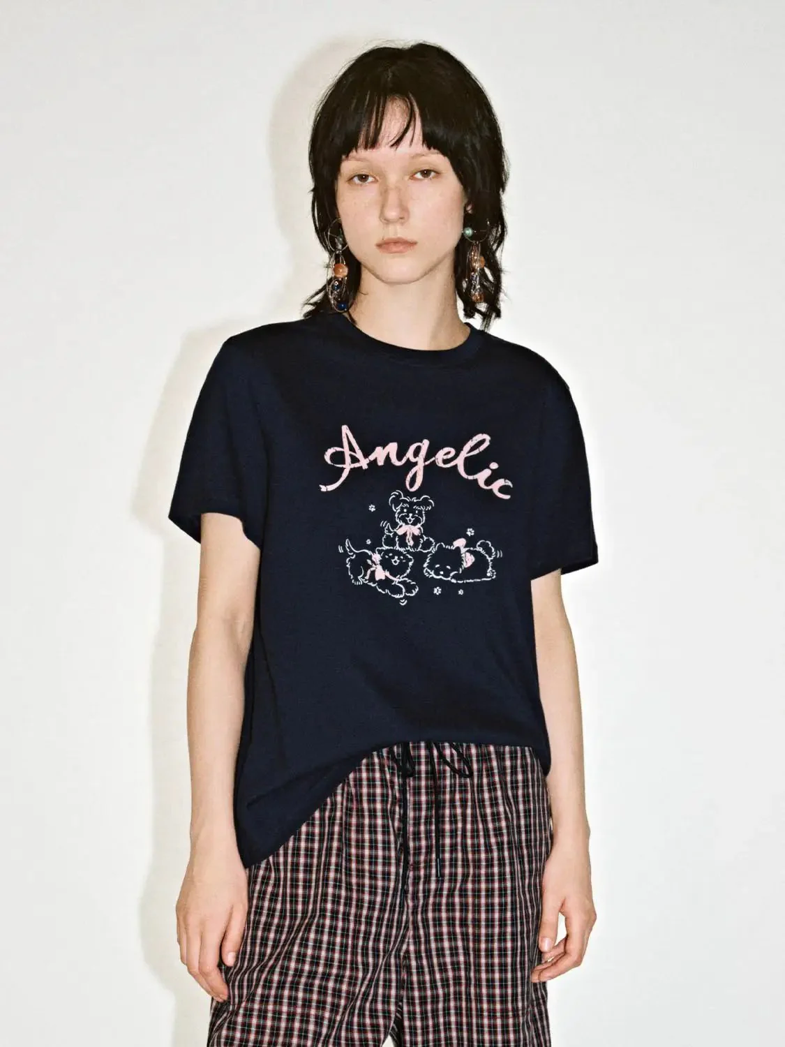 Cotton Angelic Bear Print Graphic T-Shirts