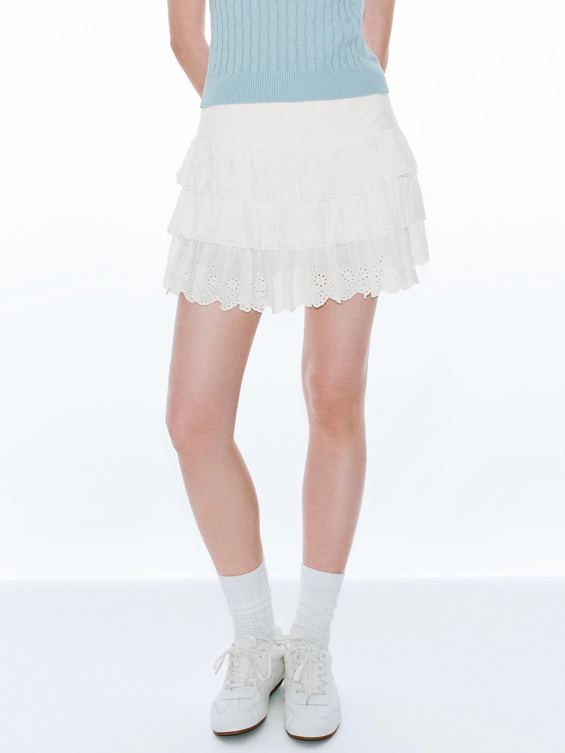 14522-belted-lace-detail-tiered-a-line-mini-skirts-1.webp Belted Lace Detail Tiered A-Line Mini Skirts