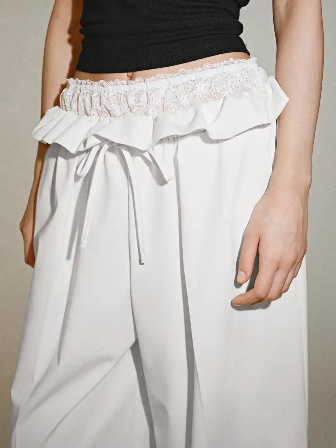 14565-ruffle-trim-drawstring-pull-on-wide-leg-pants-4.webp Ruffle Trim Drawstring Pull On Wide Leg Pants