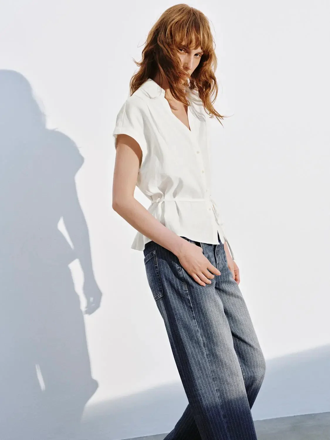 Cap Sleeve V-Neck Loose-Fit Shirts