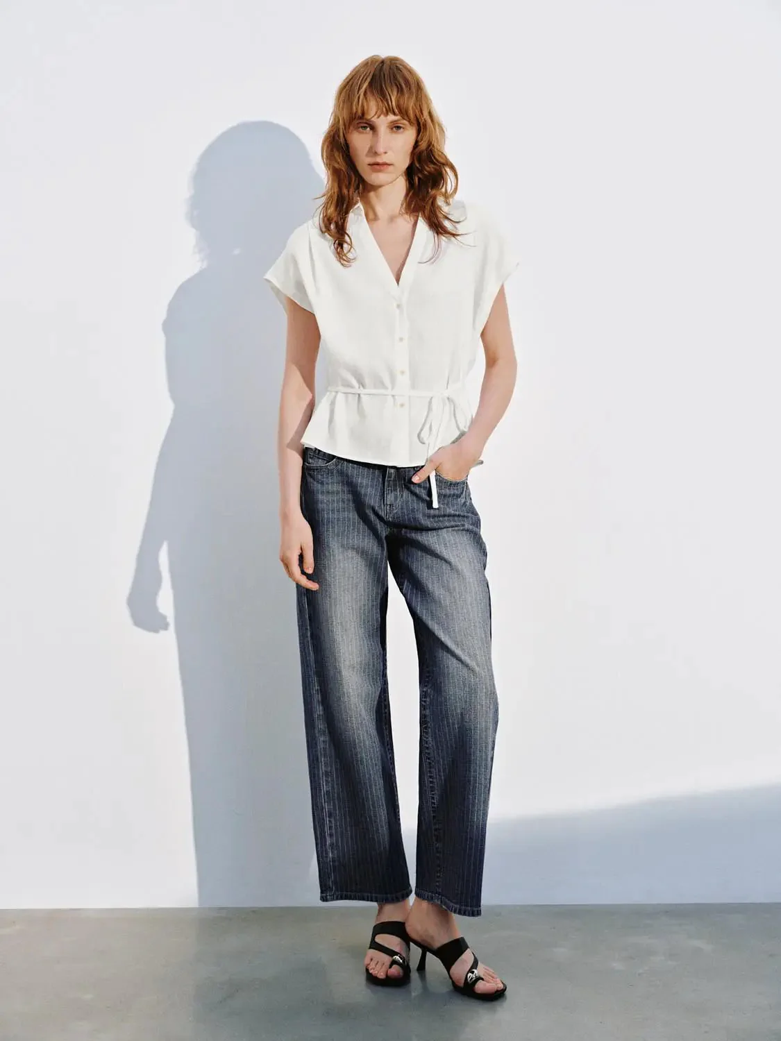 Cap Sleeve V-Neck Loose-Fit Shirts
