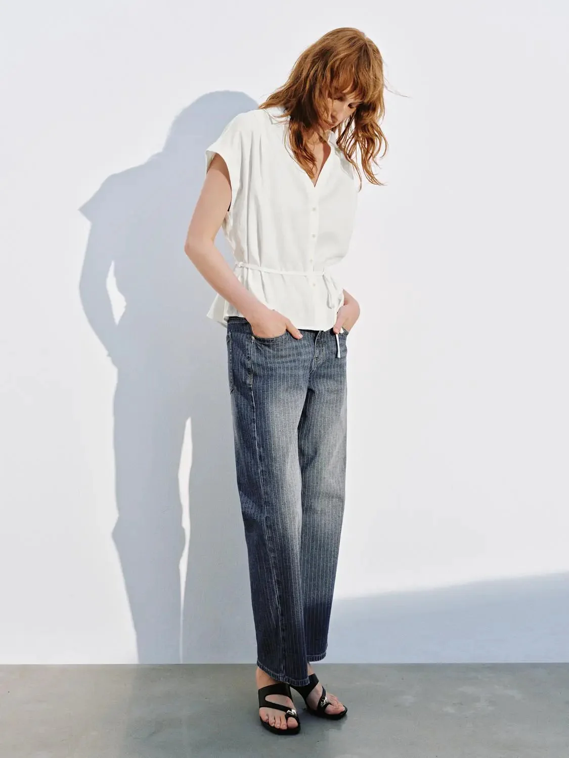 Cap Sleeve V-Neck Loose-Fit Shirts