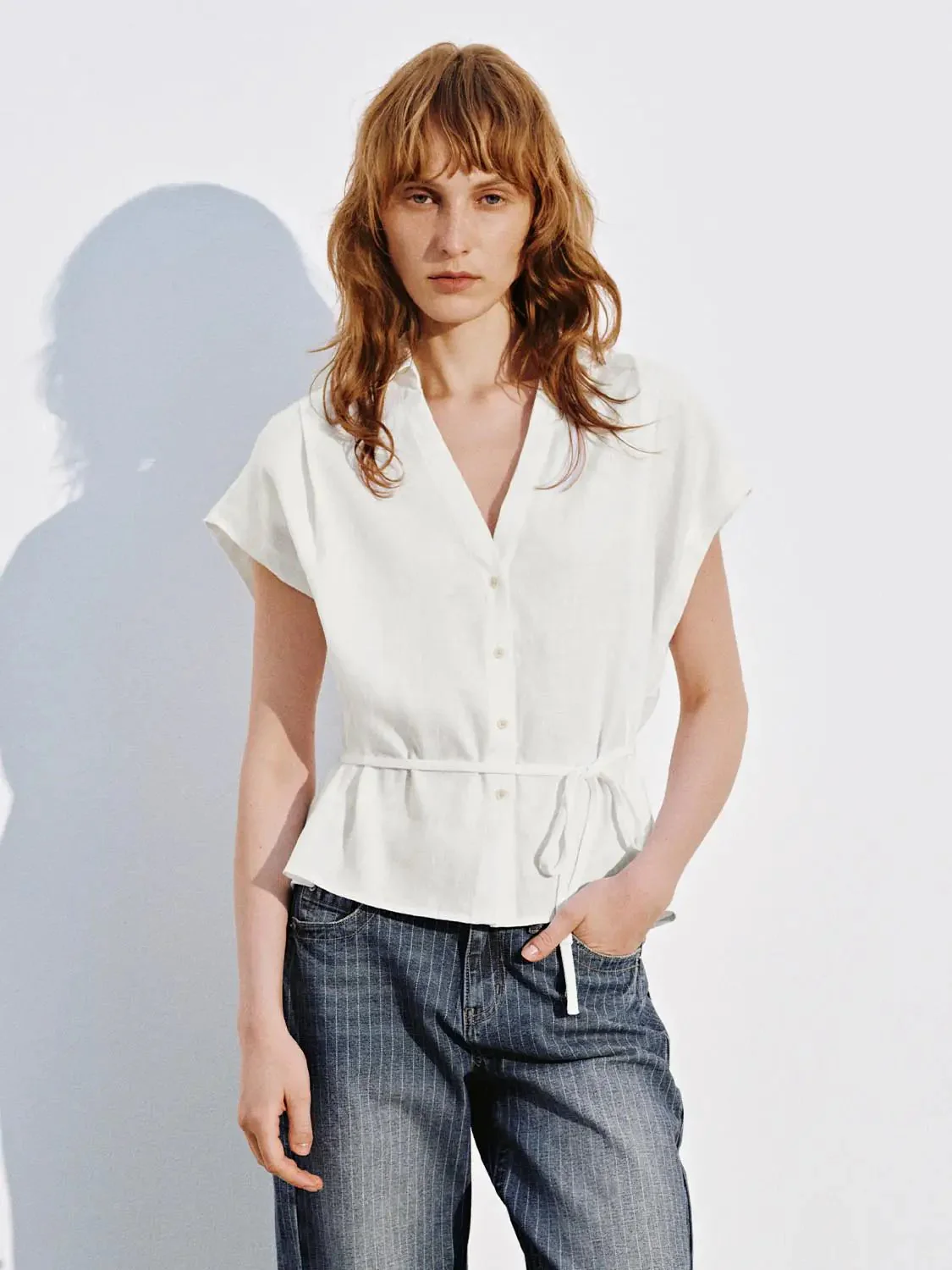 Cap Sleeve V-Neck Loose-Fit Shirts