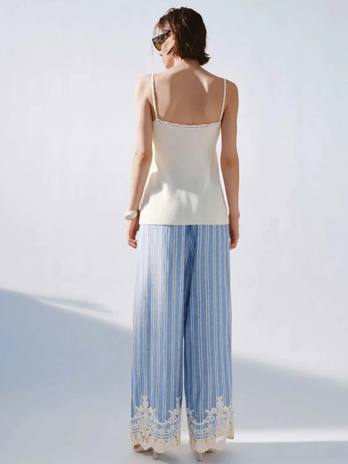 Lace Trim Strappy Knitted T-Shirts