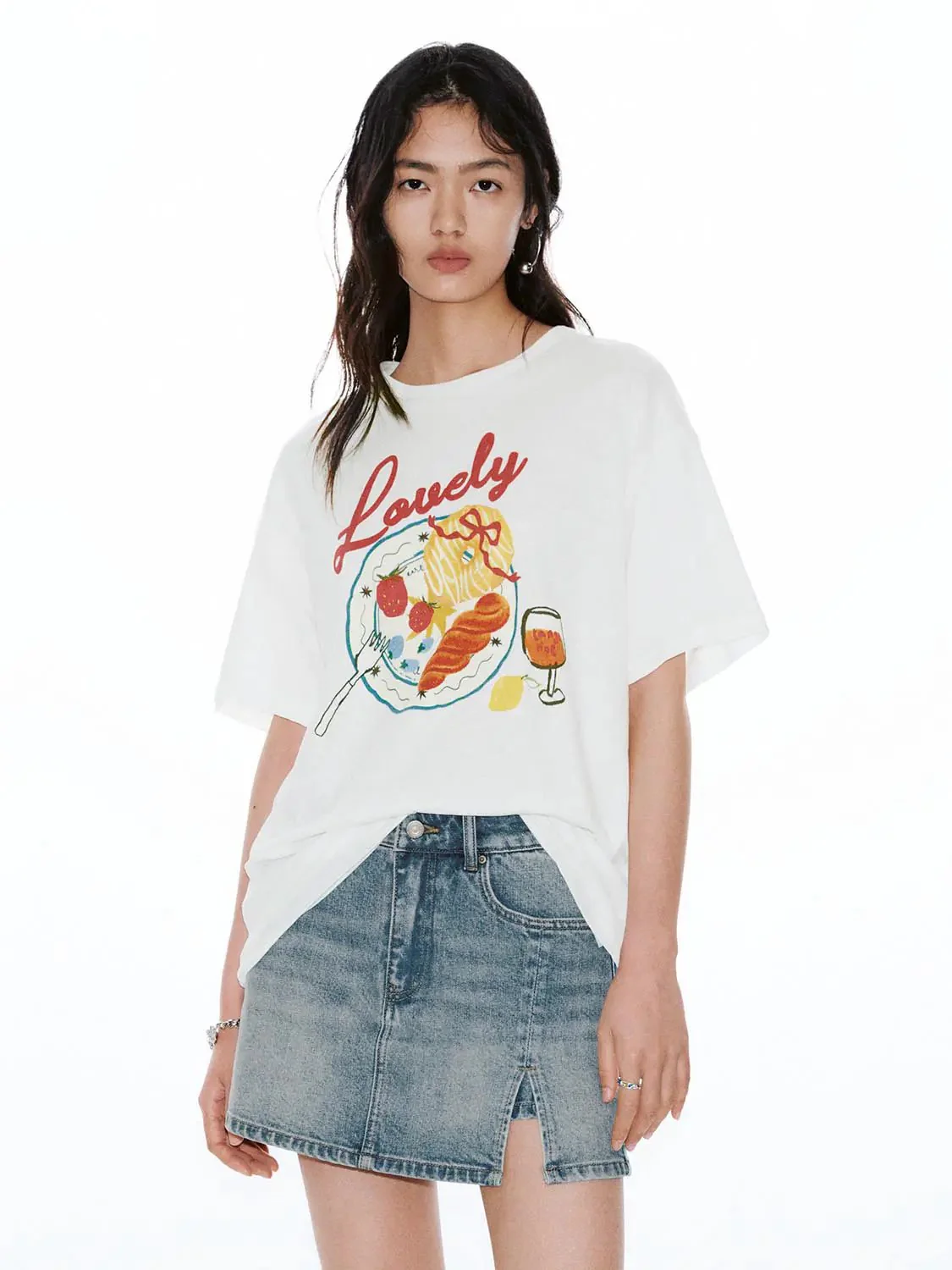 Cotton Graphic Print Lovely Food Illustration T Shirt