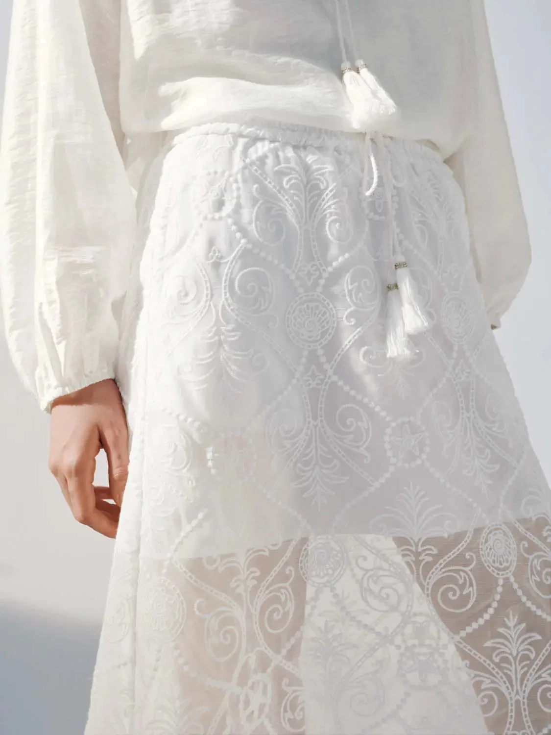 14743-guipure-tassel-detail-drawstring-pull-on-a-line-midi-skirts-7.webp Guipure Tassel Detail Drawstring Pull On A-Line Midi Skirts