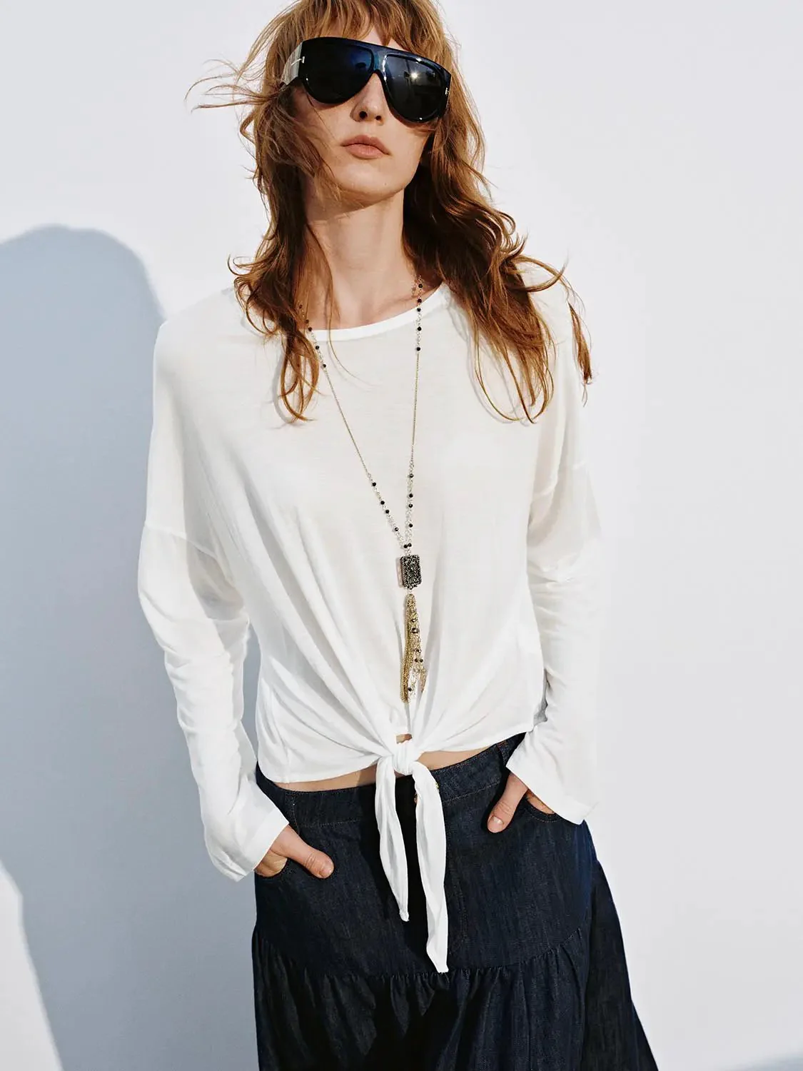 14849-lyocell-front-knot-crew-neck-long-sleeve-t-shirts-1.webp Lyocell Front Knot Crew Neck Long Sleeve T Shirts