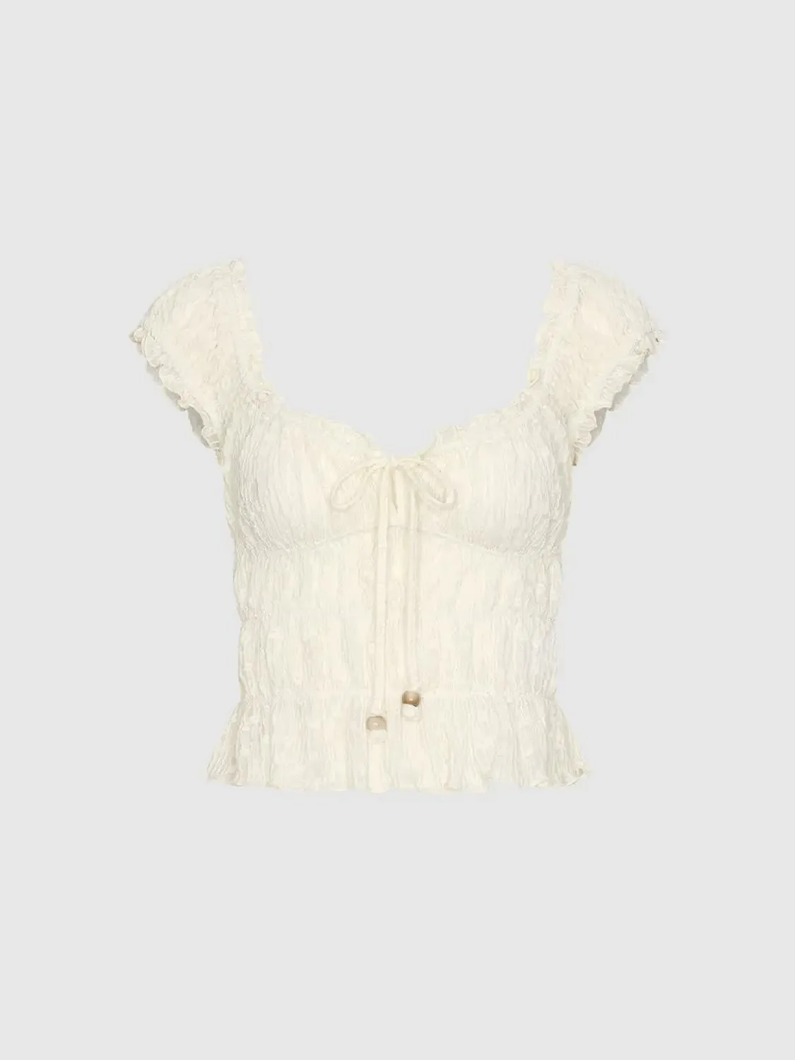 U-Neck Shirring Detail Cap Sleeve Overhead Shirts