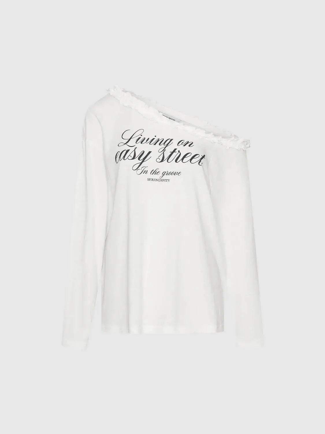 14958-ruffle-trim-one-shoulder-printed-cotton-blend-t-shirts-7.webp Ruffle Trim One Shoulder Printed Cotton Blend T Shirts