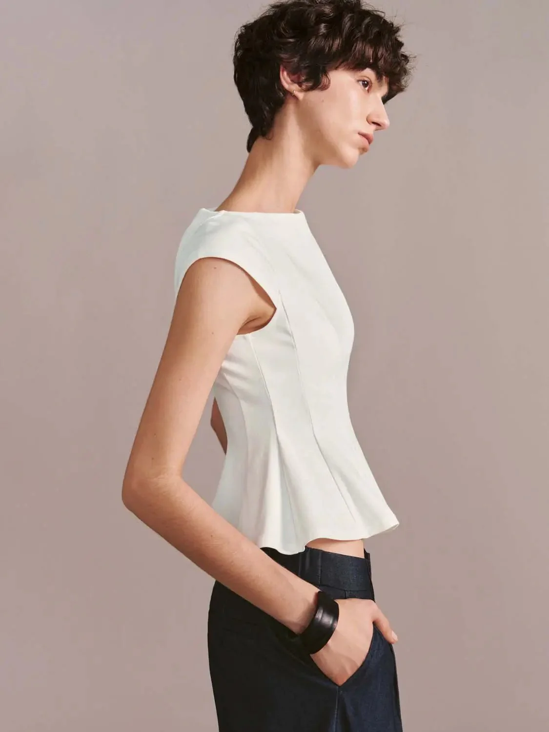 14970-cotton-blend-nipped-waist-cap-sleeve-top-2.webp Cotton Blend Nipped Waist Cap Sleeve Top