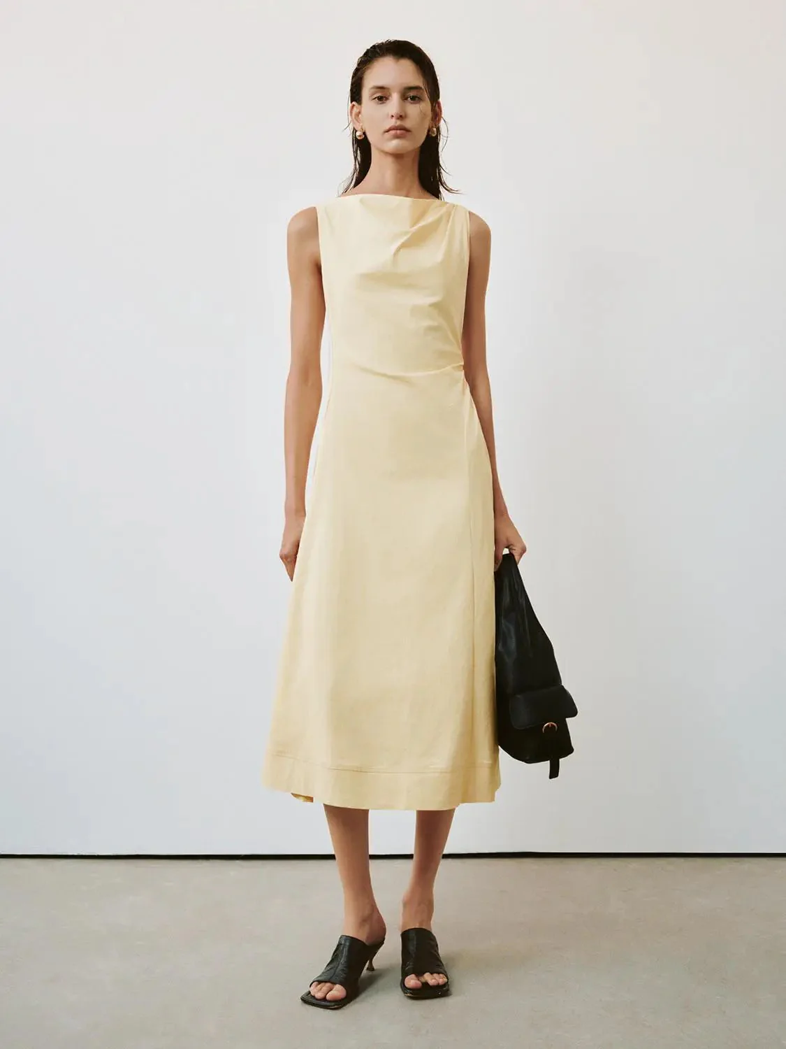 Cowl Neck Sleeveless Linen A-Line Midi Dresses