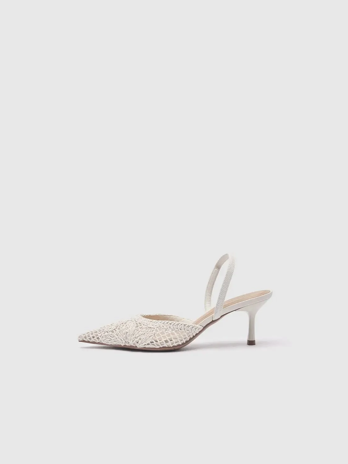 Point-Toe Crochet High Heeled Slingbacks