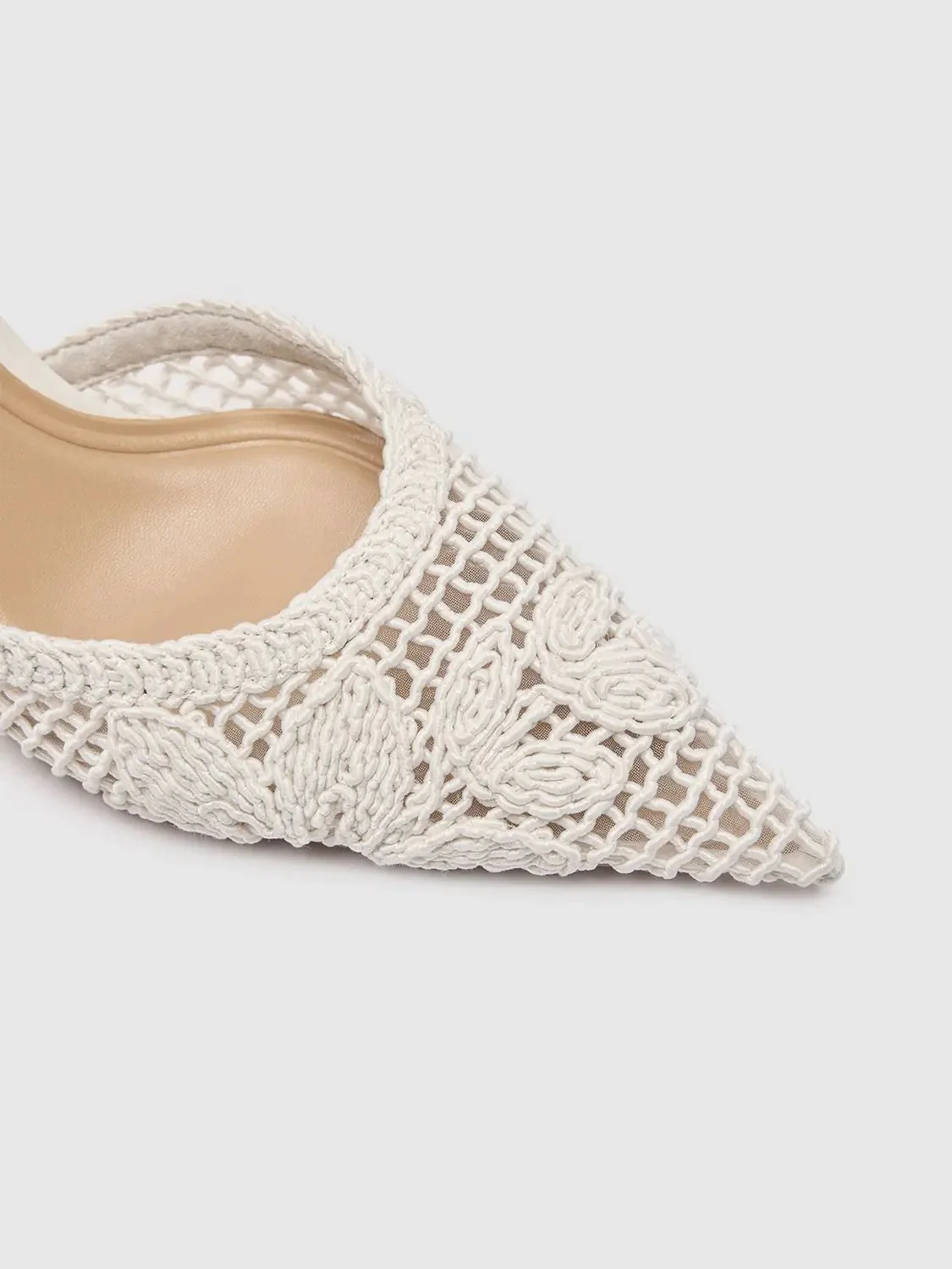Point-Toe Crochet High Heeled Slingbacks