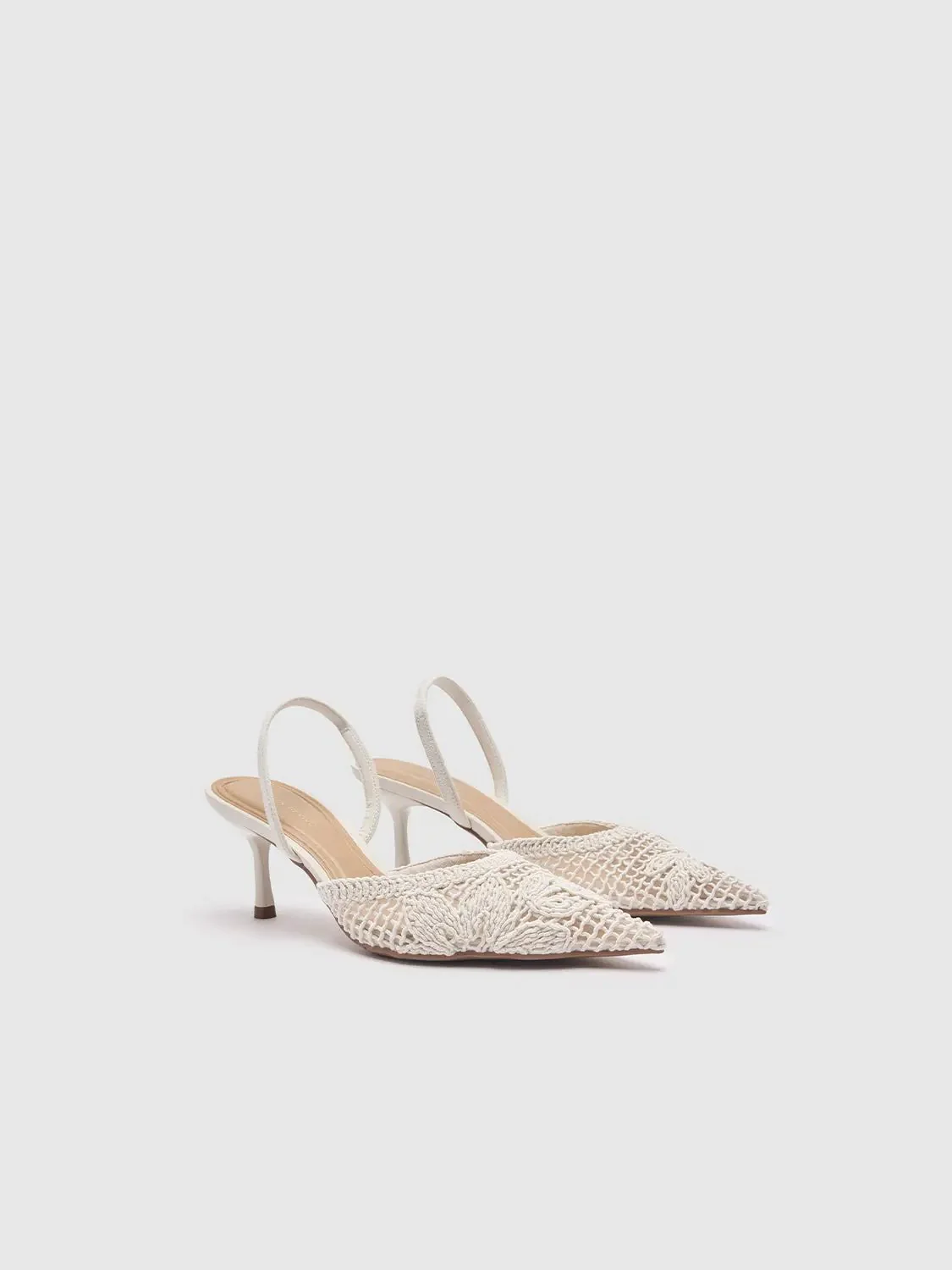 Point-Toe Crochet High Heeled Slingbacks