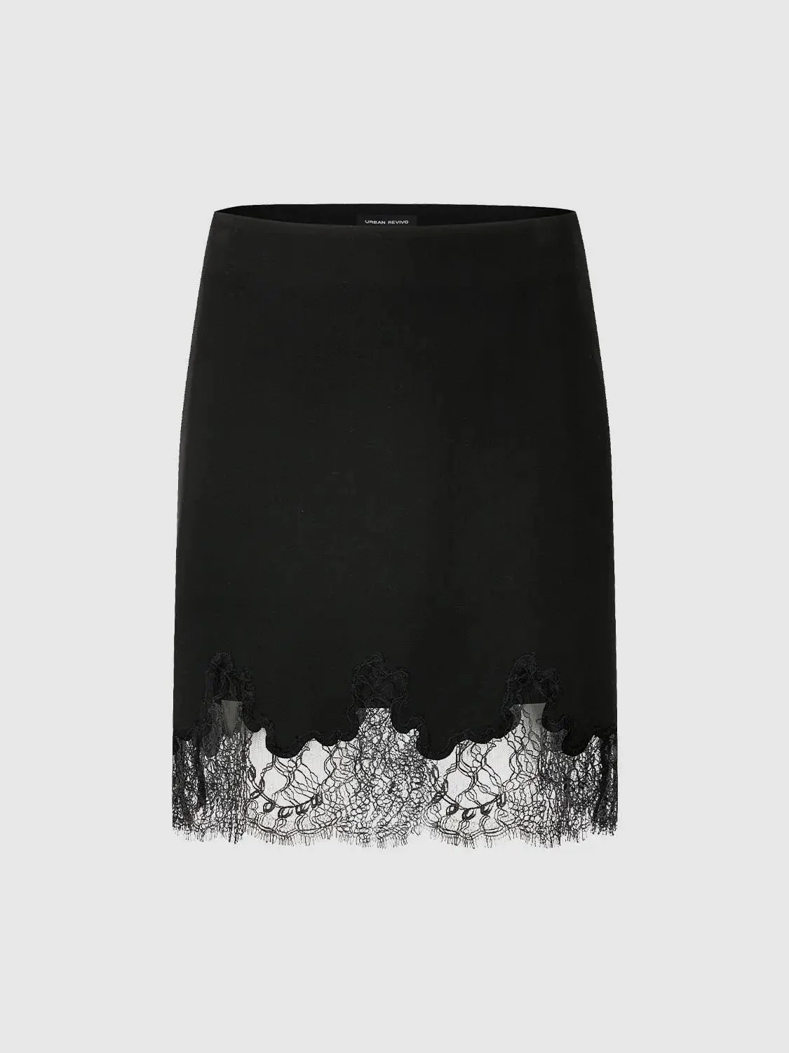 Lace Trim Straight Midi Skirts With Subtle Stretch