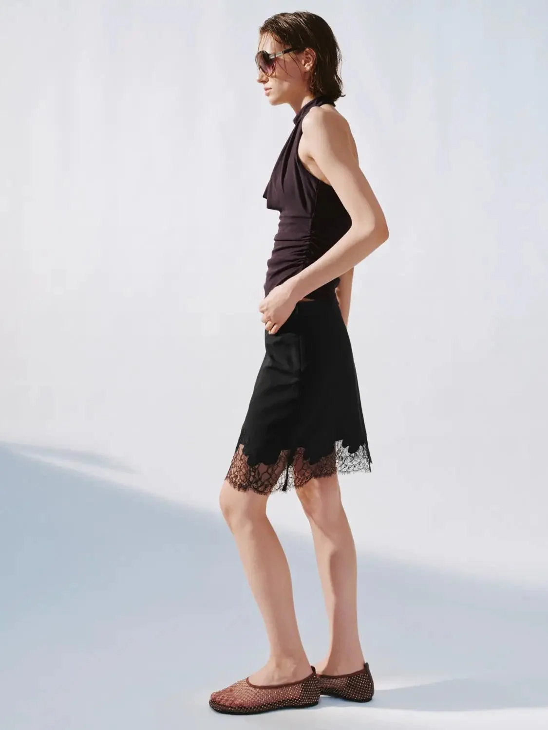 Lace Trim Straight Midi Skirts With Subtle Stretch