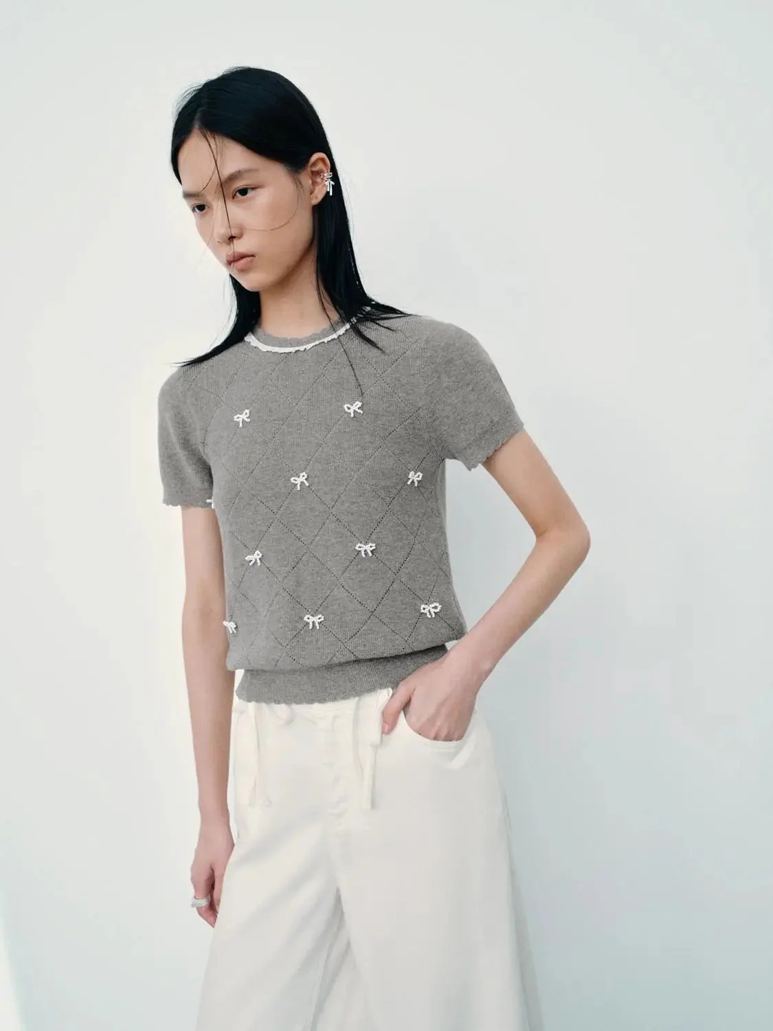 15198-bow-detail-check-knitted-t-shirts-10.webp Bow Detail Check Knitted T-Shirts