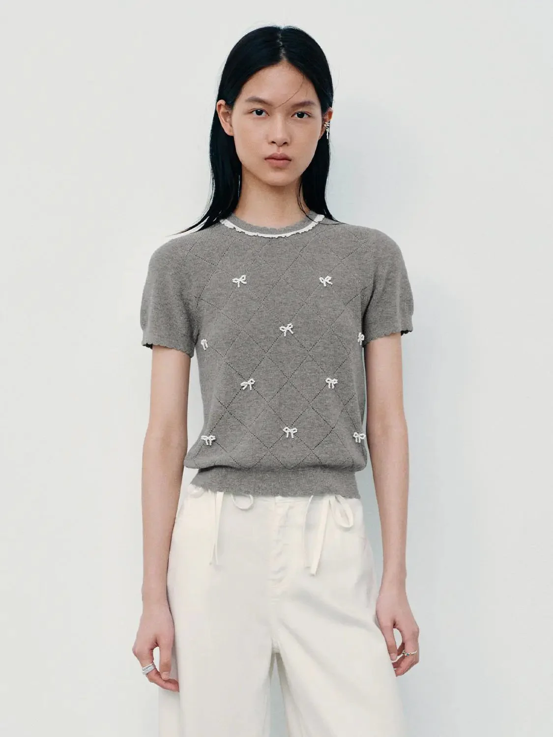 15198-bow-detail-check-knitted-t-shirts-9.webp Bow Detail Check Knitted T-Shirts