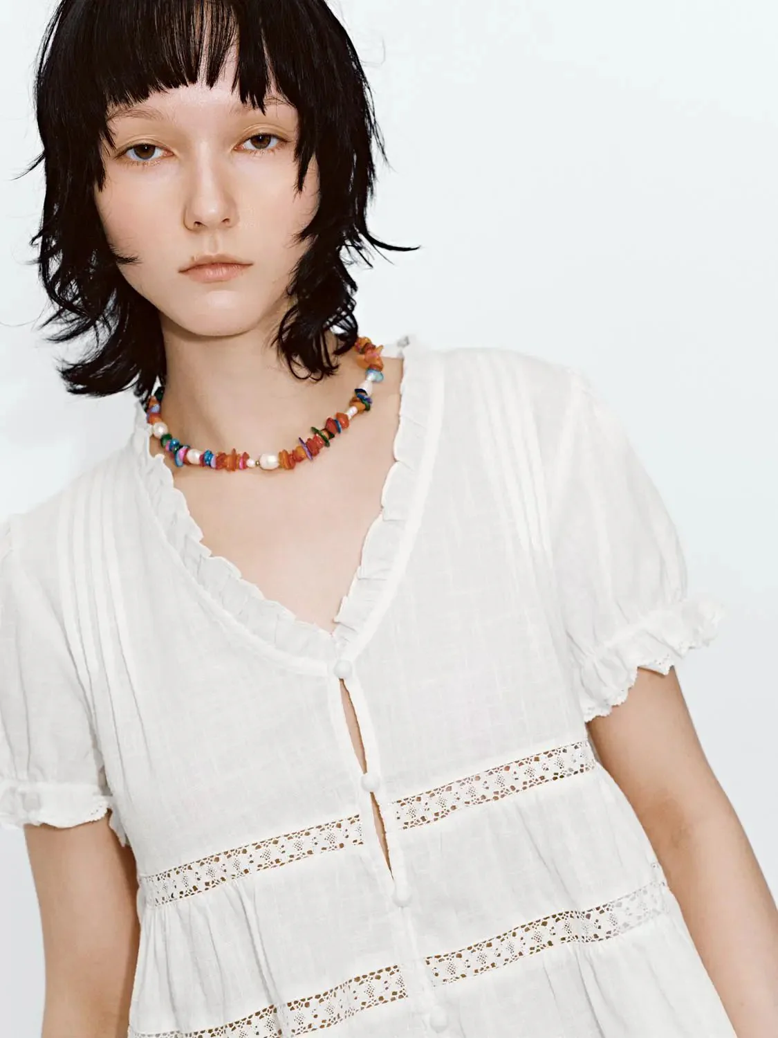 15221-ruffle-trim-lace-detail-v-neck-shirts-3.webp Ruffle Trim Lace Detail V-Neck Shirts