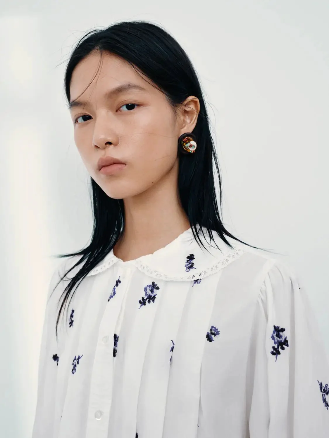 Floral Embroidered Pleated Shirts