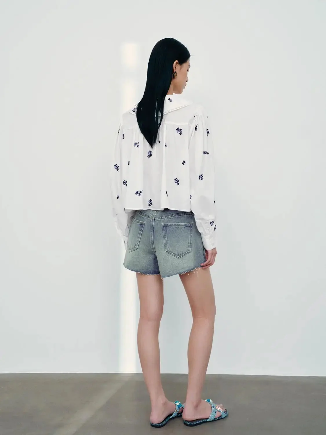 Floral Embroidered Pleated Shirts