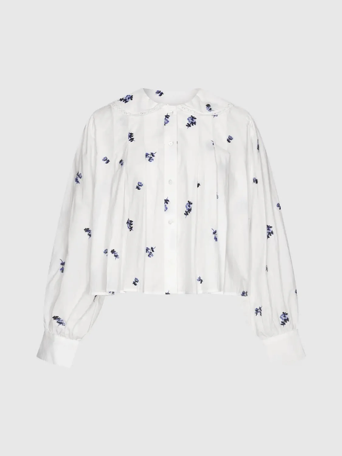 Floral Embroidered Pleated Shirts