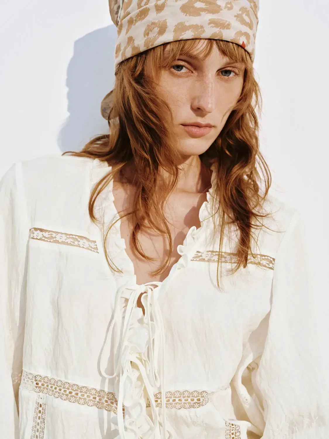 15266-ruffle-trim-v-neck-lace-up-guipure-detail-shirts-3.webp Ruffle Trim V-Neck Lace-Up Guipure Detail Shirts