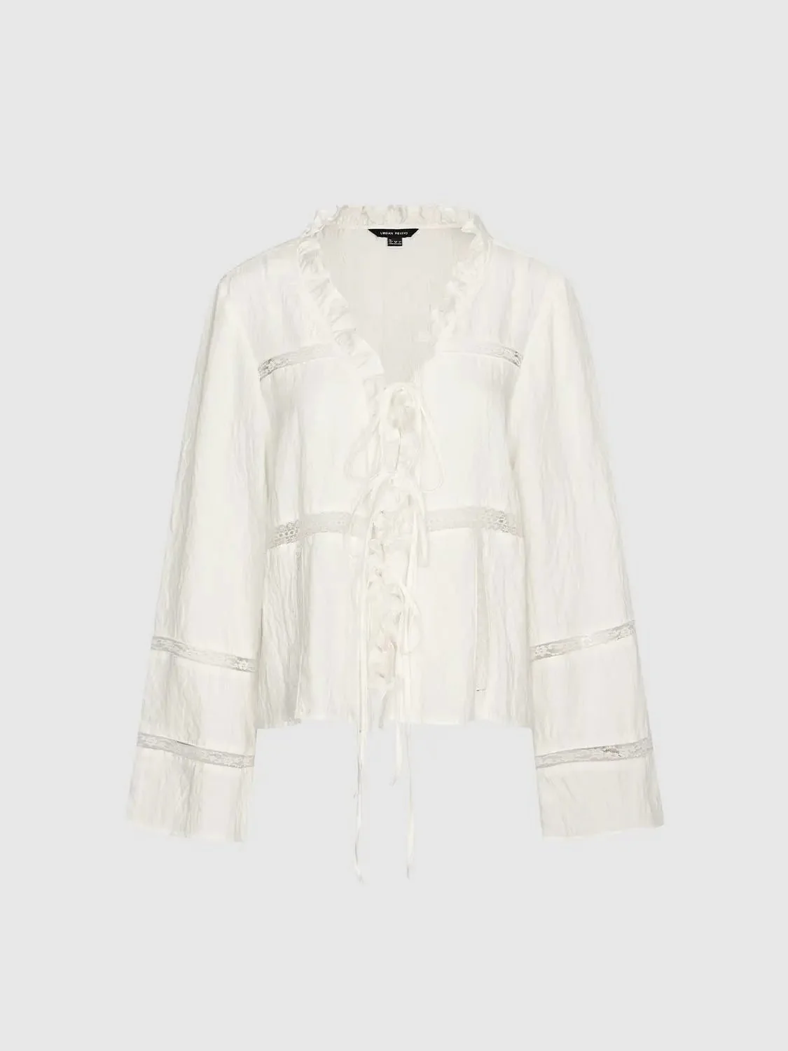 15266-ruffle-trim-v-neck-lace-up-guipure-detail-shirts-7.webp Ruffle Trim V-Neck Lace-Up Guipure Detail Shirts