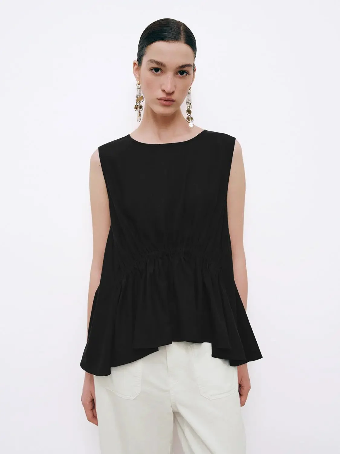 15317-linen-blend-crew-neck-shirring-detail-sleeveless-overhead-shirts-17.webp Linen Blend Crew Neck Shirring Detail Sleeveless Overhead Shirts