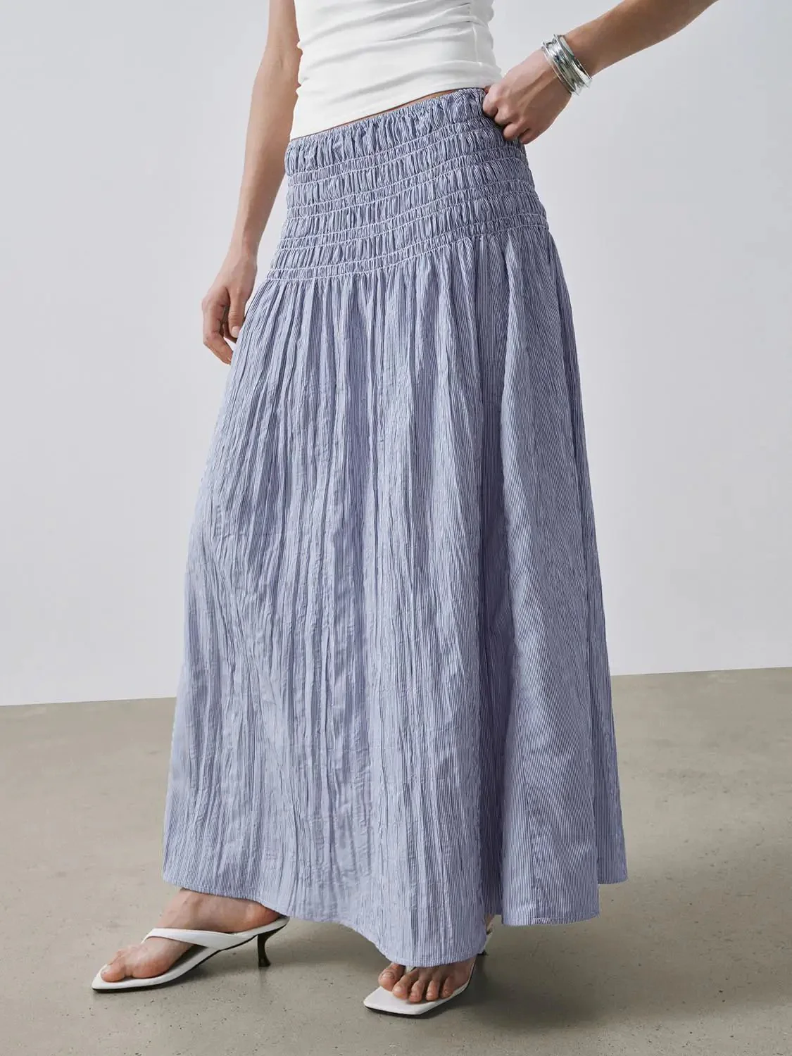 1534-high-waist-shirred-a-line-midi-skirts-3.webp High-Waist Shirred A-Line Midi Skirts