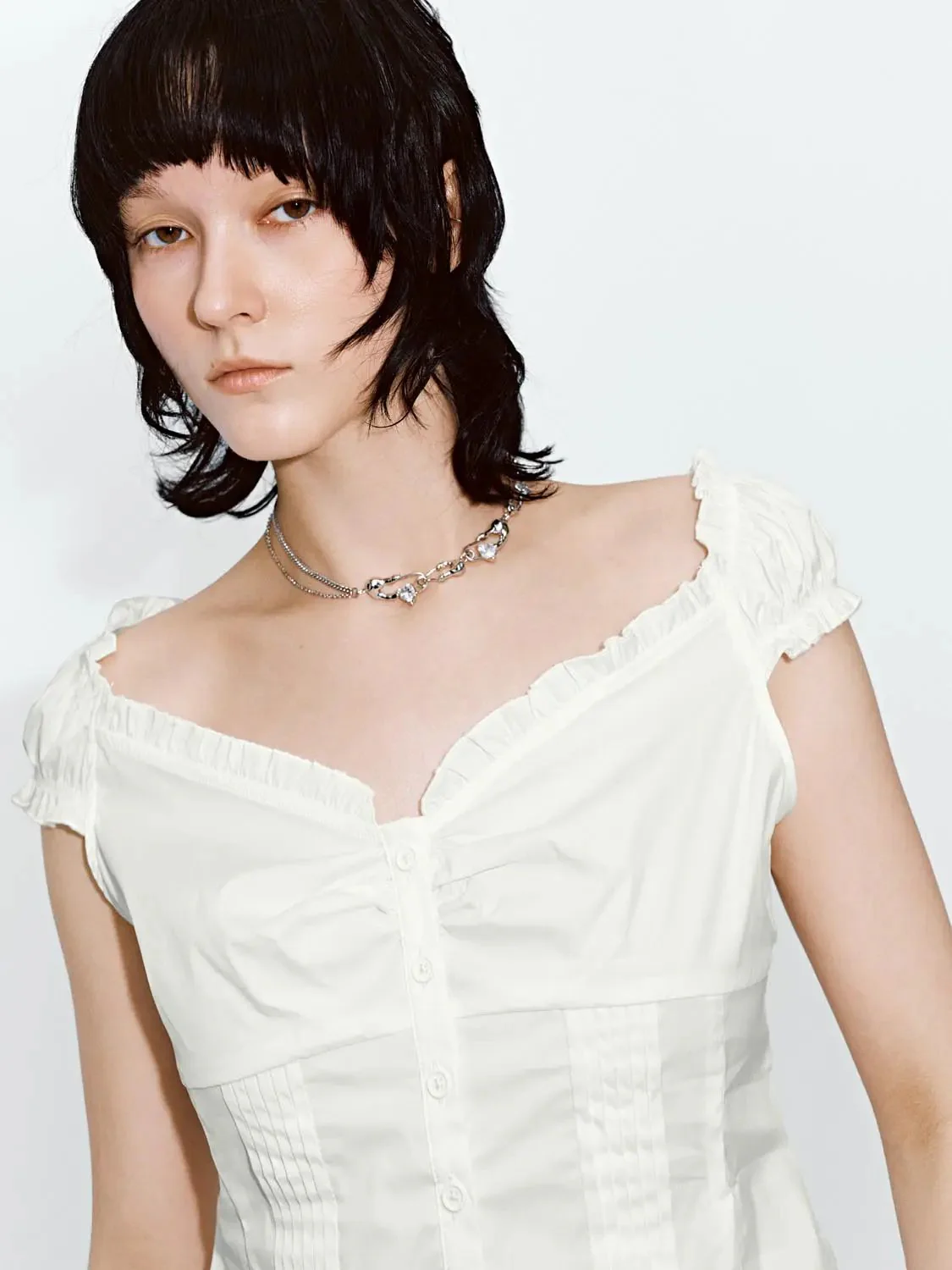 15356-v-neck-shirring-detail-ruffle-trim-short-sleeve-shirts-11.webp V-Neck Shirring Detail Ruffle Trim Short Sleeve Shirts