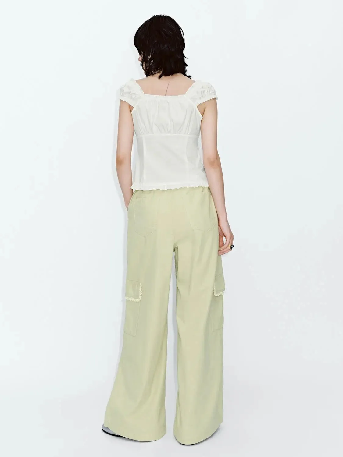 15356-v-neck-shirring-detail-ruffle-trim-short-sleeve-shirts-14.webp V-Neck Shirring Detail Ruffle Trim Short Sleeve Shirts