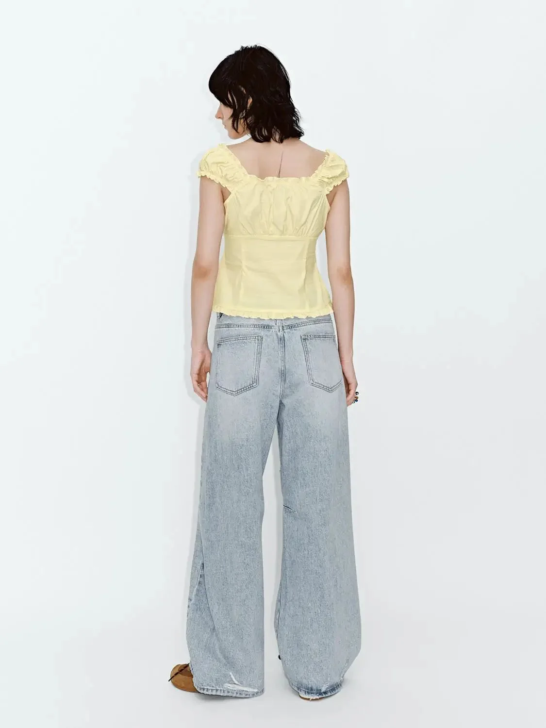 15356-v-neck-shirring-detail-ruffle-trim-short-sleeve-shirts-6.webp V-Neck Shirring Detail Ruffle Trim Short Sleeve Shirts