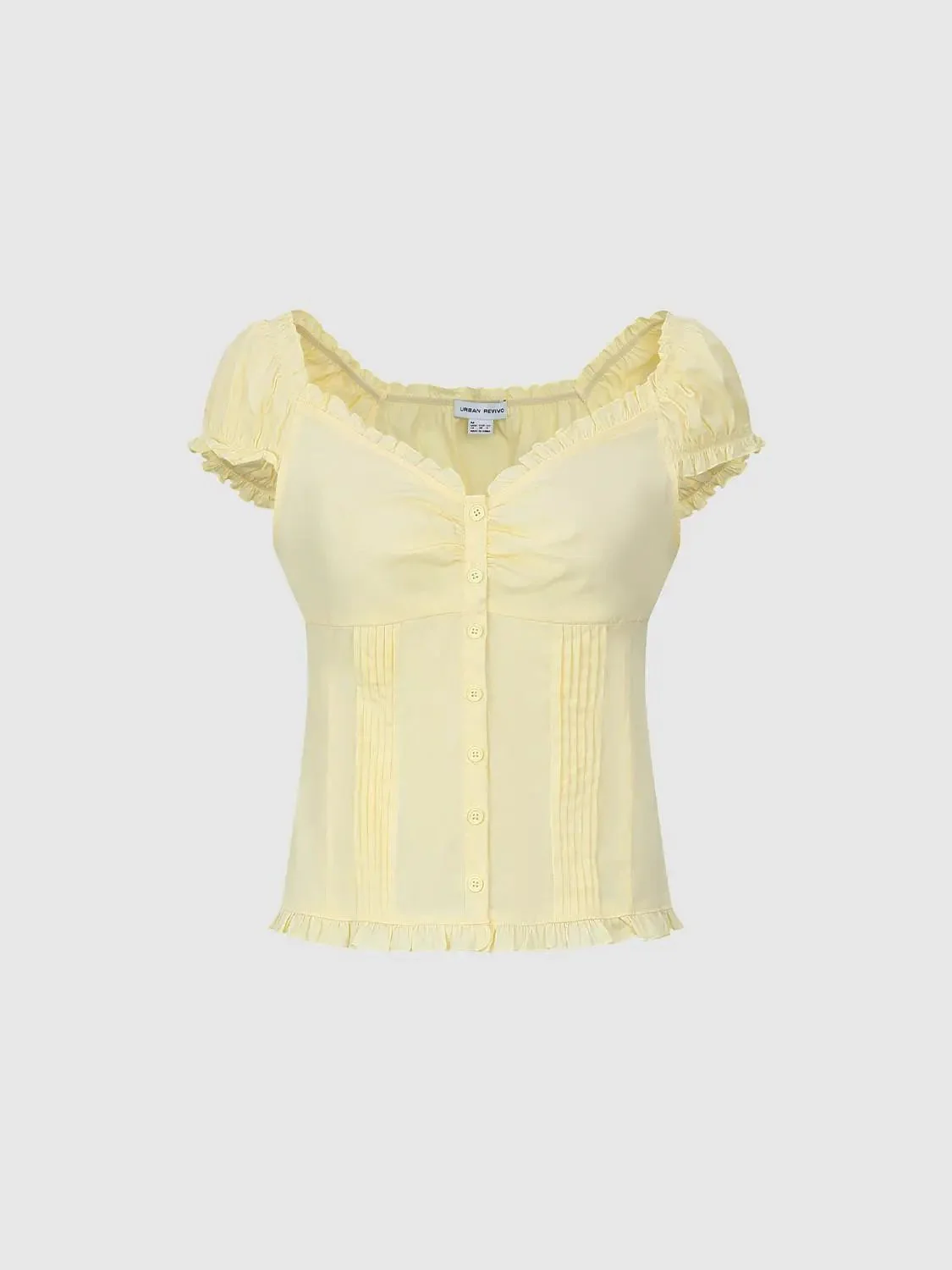 15356-v-neck-shirring-detail-ruffle-trim-short-sleeve-shirts-7.webp V-Neck Shirring Detail Ruffle Trim Short Sleeve Shirts