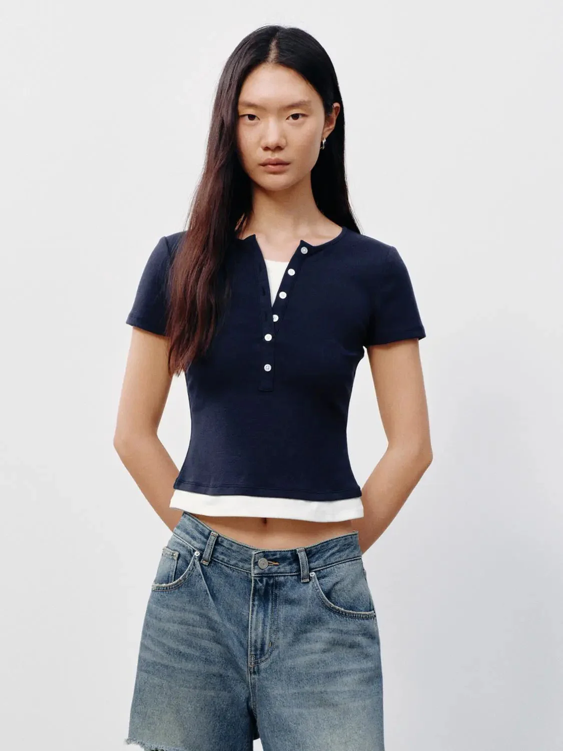 1539-cotton-blend-two-in-one-henley-neck-short-sleeve-t-shirts-9.webp Cotton Blend Two In One Henley Neck Short Sleeve T Shirts