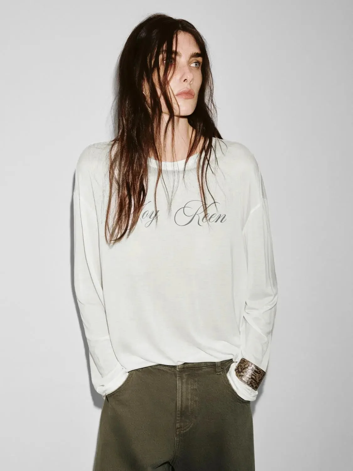 Elegant Soft Lyocell Printed Long Sleeve T Shirt