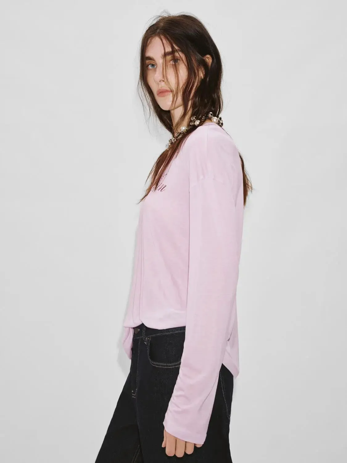 Elegant Soft Lyocell Printed Long Sleeve T Shirt