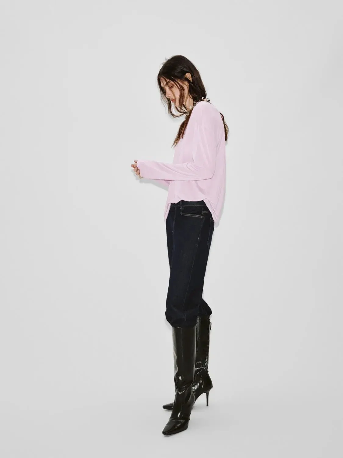 Elegant Soft Lyocell Printed Long Sleeve T Shirt