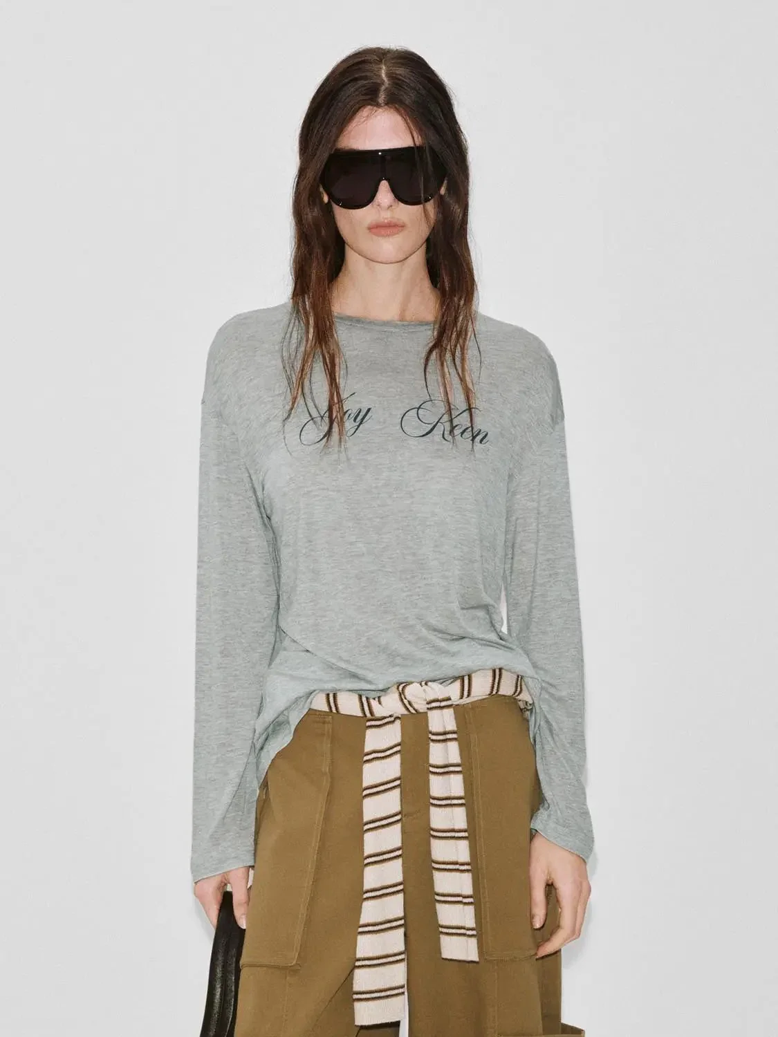 Elegant Soft Lyocell Printed Long Sleeve T Shirt