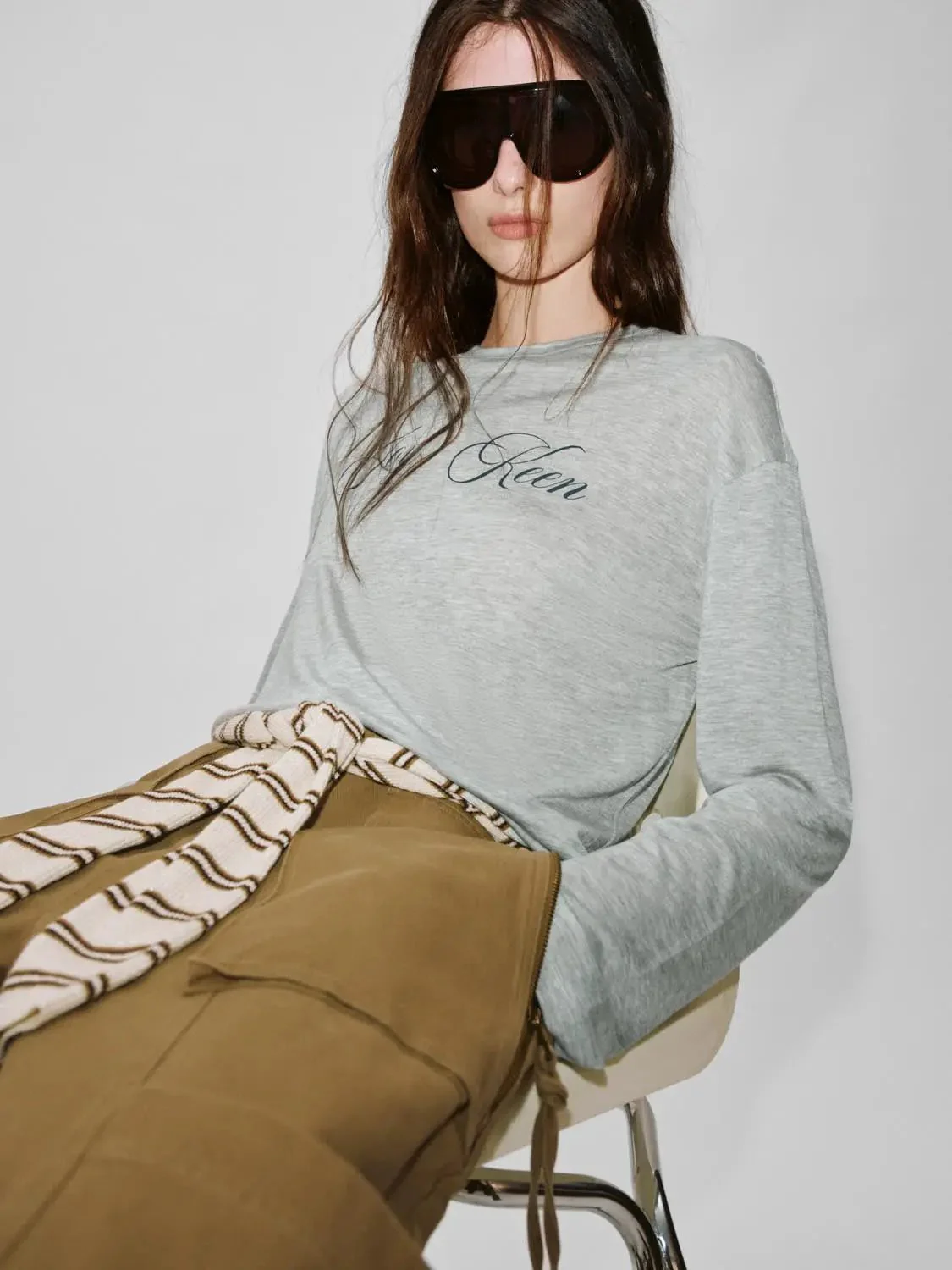 Elegant Soft Lyocell Printed Long Sleeve T Shirt