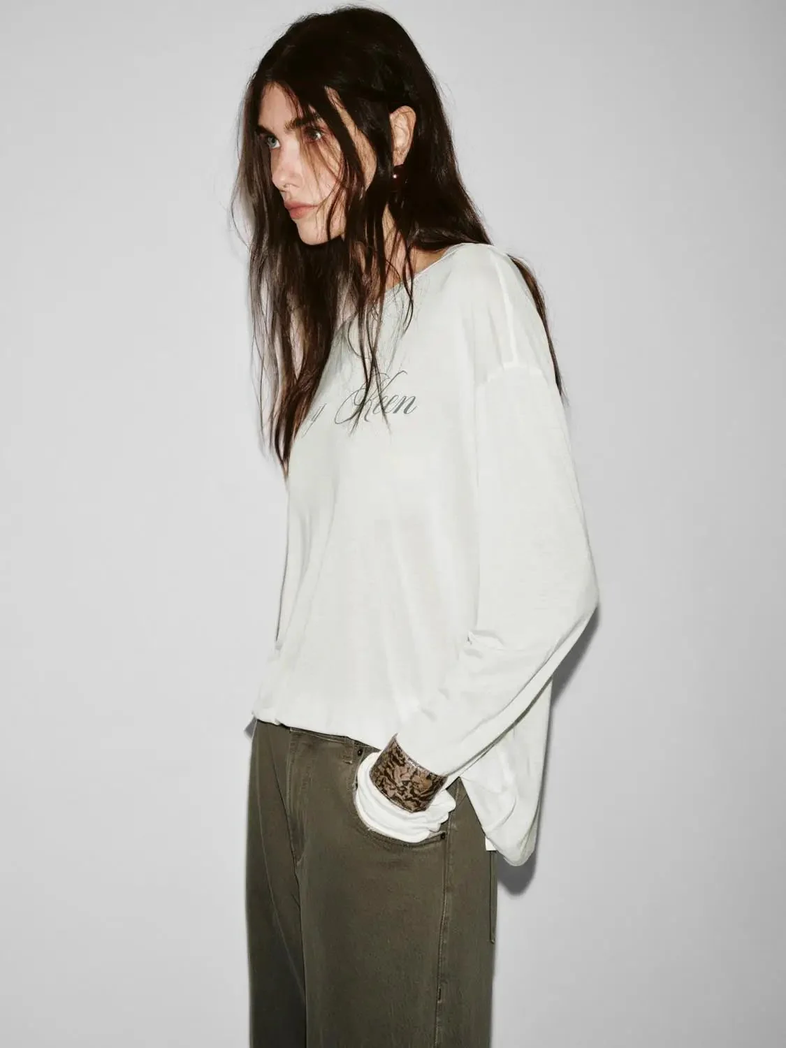 Elegant Soft Lyocell Printed Long Sleeve T Shirt
