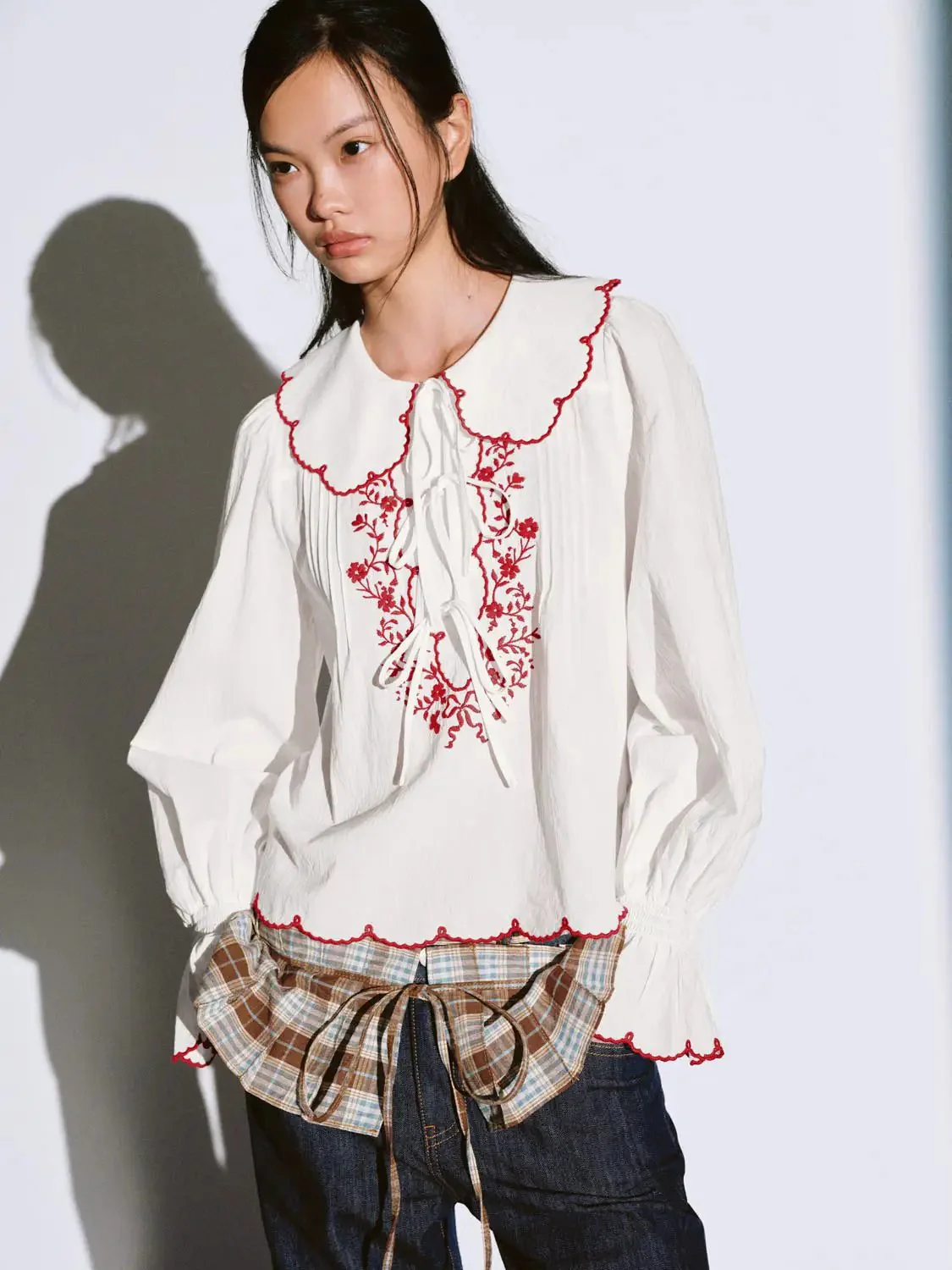 15476-contrast-ruffle-trim-tie-detail-overhead-shirts-2.webp Contrast Ruffle Trim Tie Detail Overhead Shirts