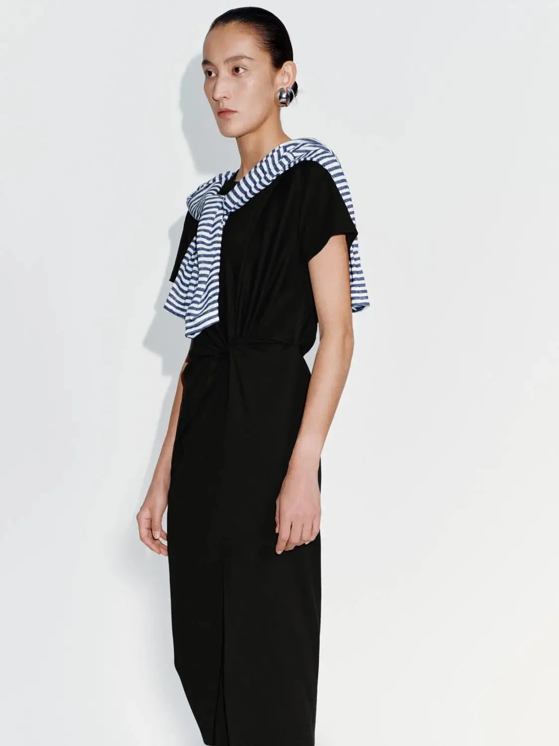 156-cotton-blend-draped-a-line-midi-dress-with-slit-2.webp Cotton Blend Draped A Line Midi Dress With Slit