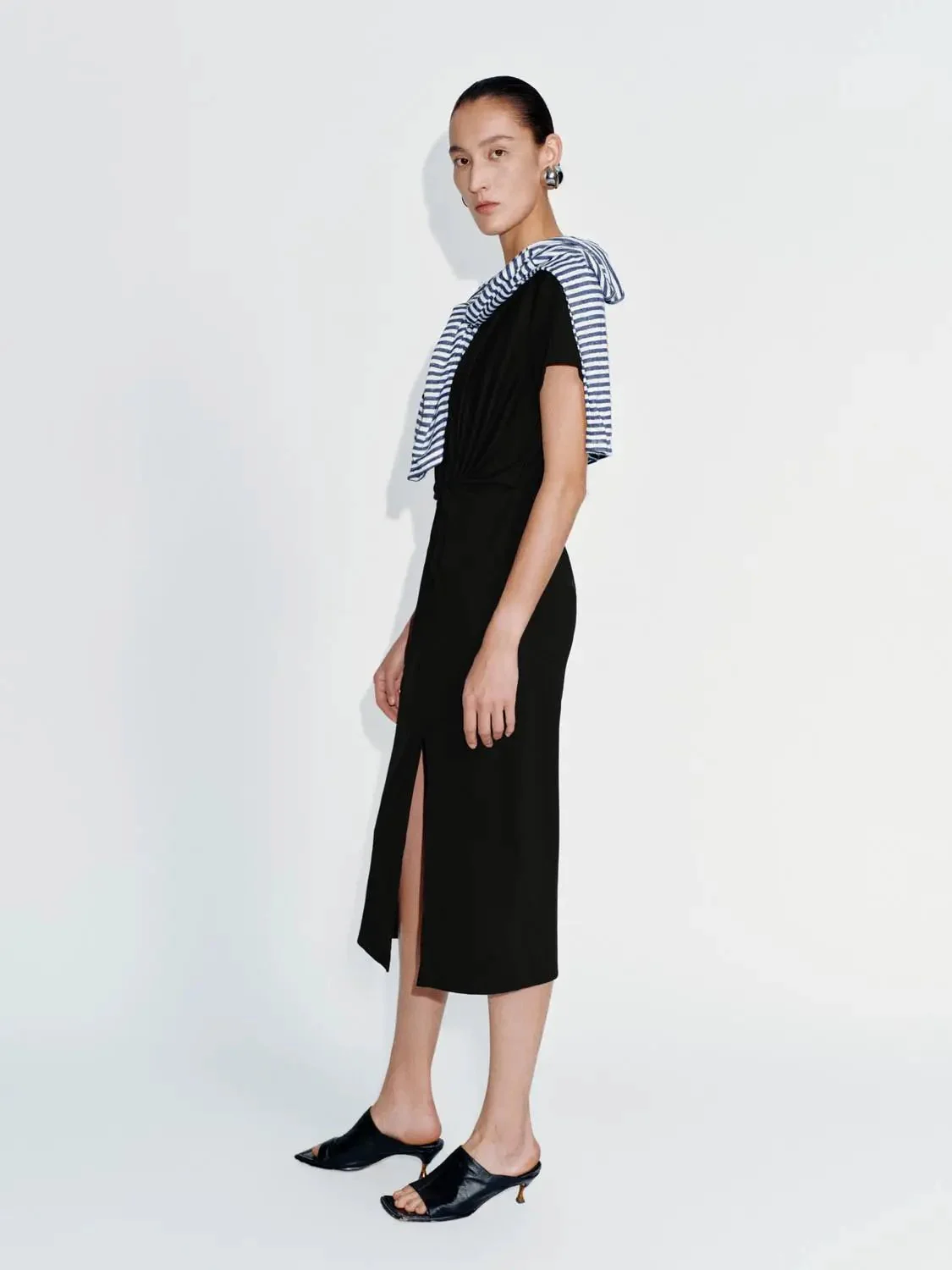 156-cotton-blend-draped-a-line-midi-dress-with-slit-5.webp Cotton Blend Draped A Line Midi Dress With Slit