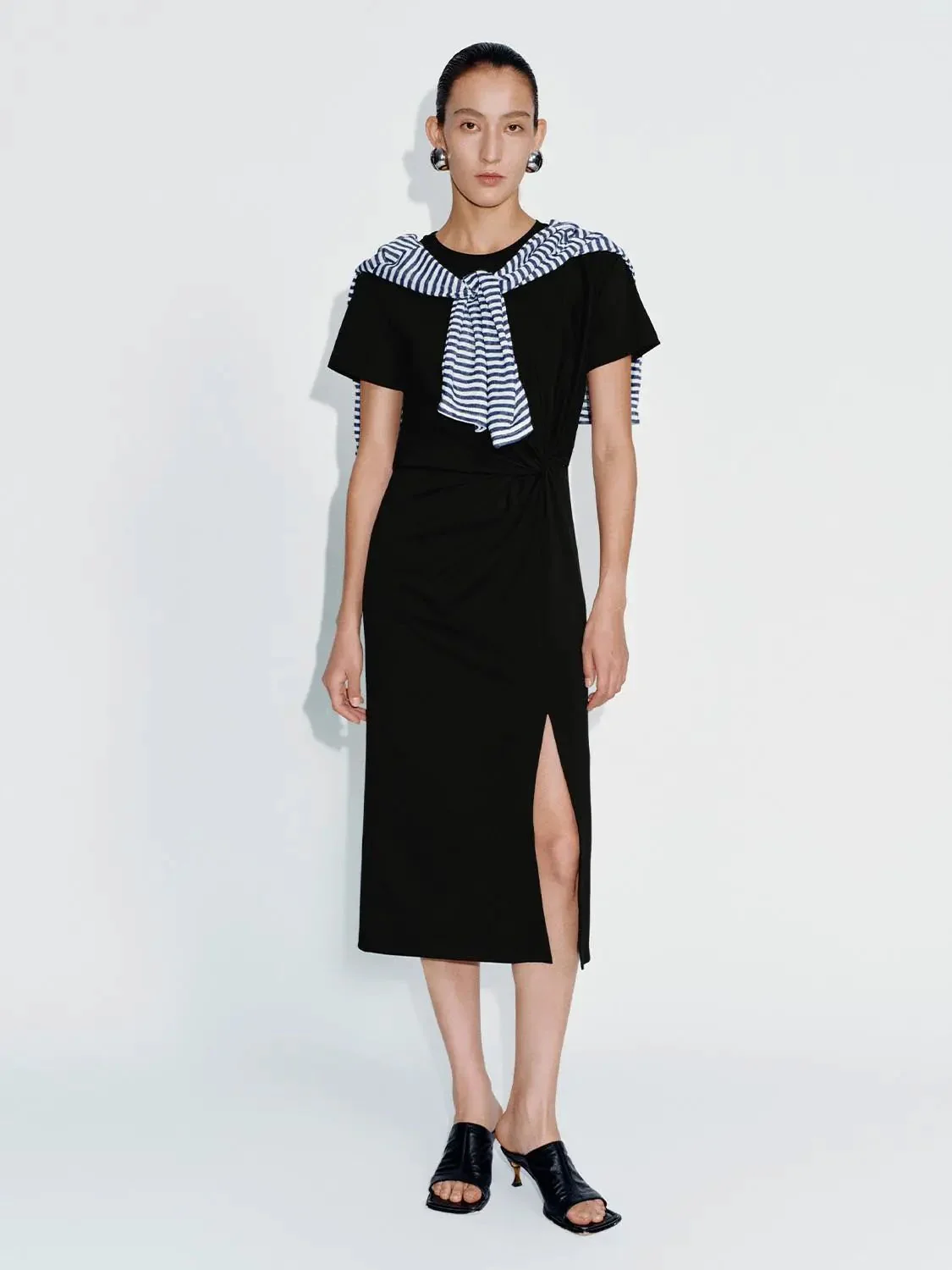 156-cotton-blend-draped-a-line-midi-dress-with-slit-9.webp Cotton Blend Draped A Line Midi Dress With Slit