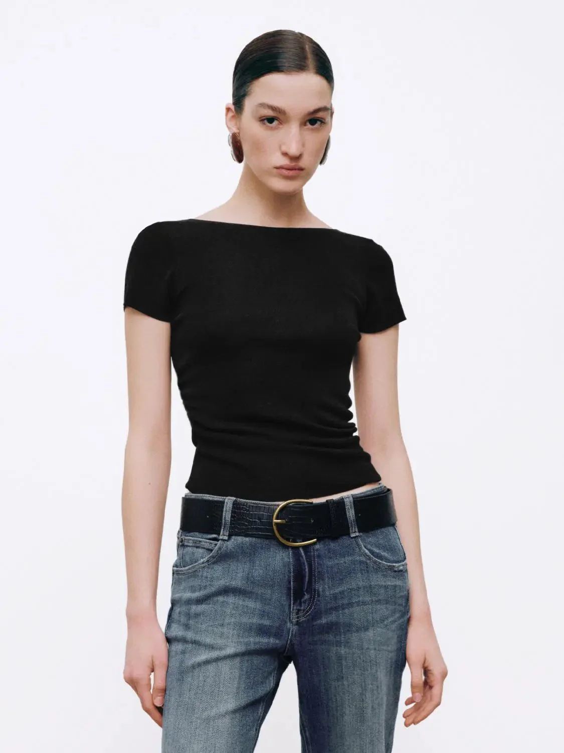 1560-boat-neck-ruched-knitted-t-shirts-1.webp Boat Neck Ruched Knitted T-Shirts