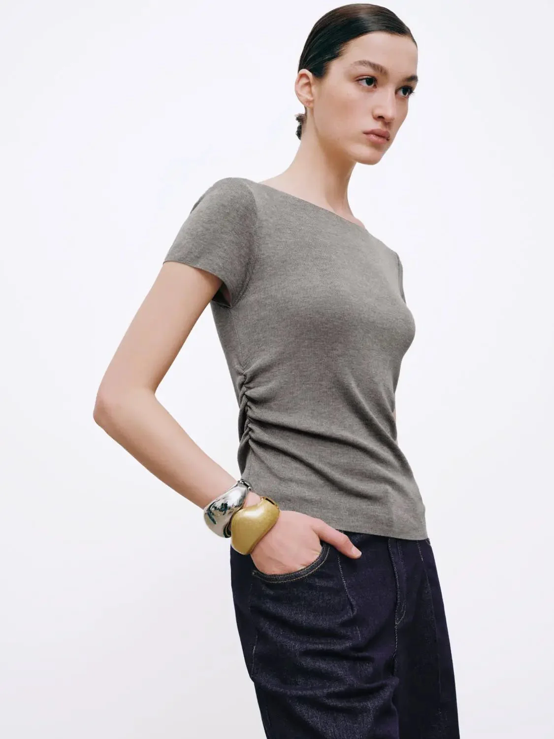 1560-boat-neck-ruched-knitted-t-shirts-10.webp Boat Neck Ruched Knitted T-Shirts